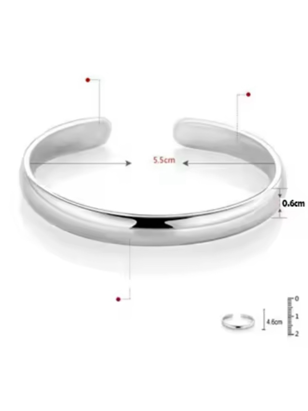 925 Sterling Silver Open Silver Cuff Bracelet - Retro Minimalist - Picture 4 of 5